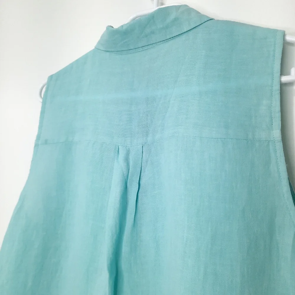 Eileen Fisher Hankerchief Linen Sleeveless Button Down Shirt Blouse Womens Small - Picture 9 of 11